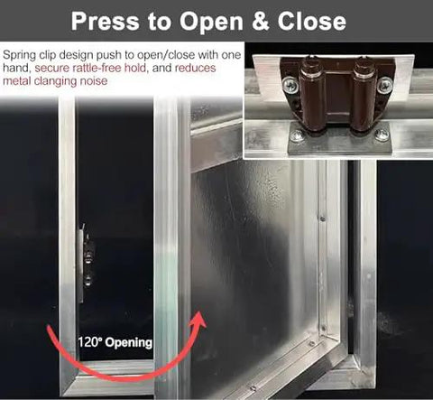 Top Shelf Aluminum Alloy Hidden Access Panel 33X41 Inch Fire Rated Waterproof Inspection Hatch showing spring clip design for easy opening.