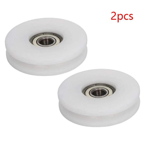 2 Pack White Nylon U Groove Pulley Wheels With 8mm Bore Heavy Duty Rail Tracks Silent Slider Rollers, 50mm diameter.