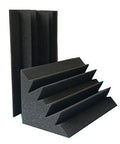Pro Level Black Acoustic Foam Bass Traps Pack Of Eight Dope Sound Dampening Panels 4.6 X 4.6 X 9.4 Inches showing angled foam pieces.