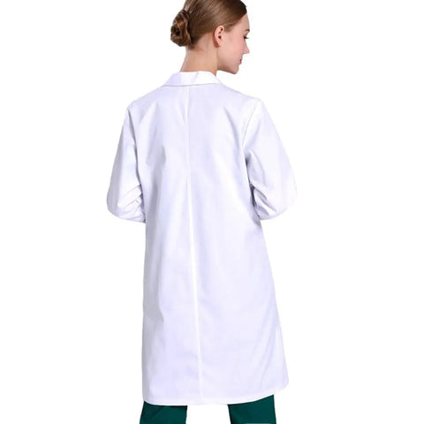 Unisex Lab Coat White Long Sleeve For Doctors And Nurses Durable 35 Percent Cotton 65 Percent Polyester Blend Breathable Pro Style