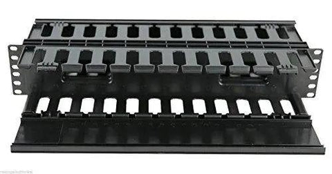 2U Horizontal Double Sided Finger Duct Cable Manager for 19 Inch Rack Mount with 12 Slots on Each Side, Plastic Panel Cover