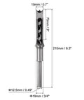 High Carbon Steel Square Hole Drill Bit For Woodworking Hollow Chisel Mortiser 19mm Auger Tool with 210mm length.