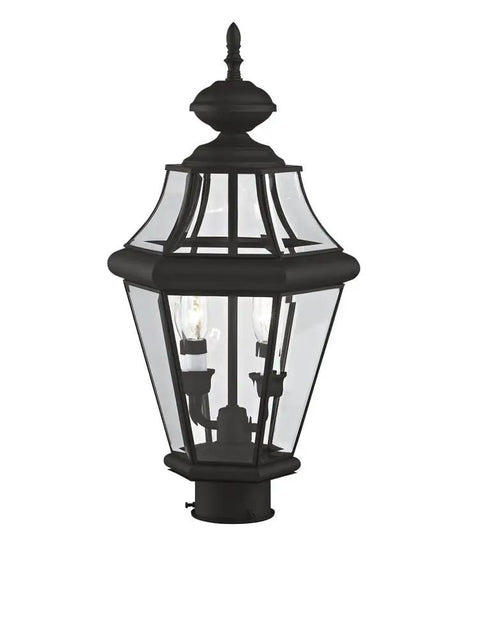 Georgetown 2-Light Outdoor Post Head In Polished Brass With Clear Beveled Glass, Weatherproof Exterior Light Fixture For Porch