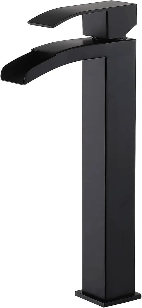 Dope Sleek Black Vessel Sink Faucet With Waterfall Spout And Single Handle, Tall Vanity Faucet For RV And Home