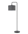 Barden 58 Inch Floor Lamp in Black Finish With Dark Gray Velvet Shade Rotary On Off Switch Sleek Minimalist Bridge Arm Lighting