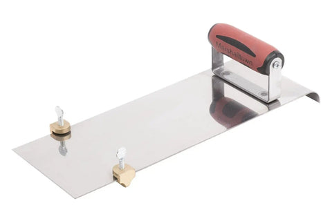 Beefy Stainless Steel Hand Edger With Adjustable Groover For Concrete Slabs, 14 Inch By 5 Inch Blade, Curved Design, 1/2 Inch Edger Radius