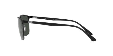 Side view of Unisex Square Sunglasses With Polarized Lenses, Matte Black On Black Frame, Dark Grey Tint, 57mm Lens Width