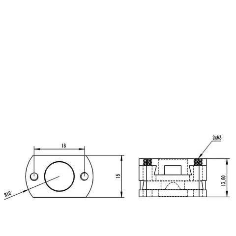 Upgrade Your 3D Printer Setup With Premium T8 Z Axis Lead Screw Parts Featuring Durable Brass Oldham Coupling And Flexible Hot Bed Fitment Perfect For Ender 3 Models With 18mm Thread Hole Grey Finish That Works Like A Charm. technical drawing of brass Oldham coupling, 18mm thread hole, 13.60mm side view