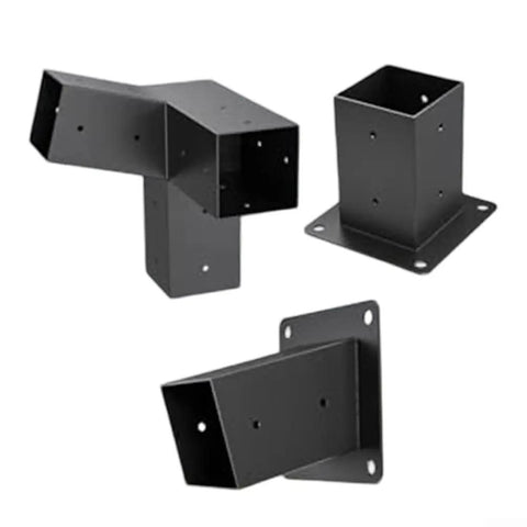 Beefy Slanted Roof Pergola Bracket Set With Wall Mount Steel Hardware For 4 By 4 Wood Posts Left 15 Degree Offset Rust Resistant