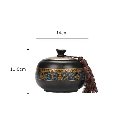 Airtight Ceramic Tea Canister With Silicone Seal Lid For Loose Leaf Coffee Beans Snacks And Nuts Keeps Kitchen Stash Crisp Locks In Flavor Premium Pantry Organizer, decorative design, 14cm diameter, 11.6cm height.