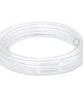 Clear Vinyl Tubing One Half Inch Inner Diameter Fifty Feet Long Low Pressure Flexible PVC Hose coiled on white background
