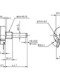 Technical drawing of Pro Grade 10K Potentiometer Rotary Pot With Carbon Film Single Turn Taper For Inverter Speed Control And Motor Regulation RV24YN20S B103 10K Kit With 2 A03 Knobs And 2 Dials