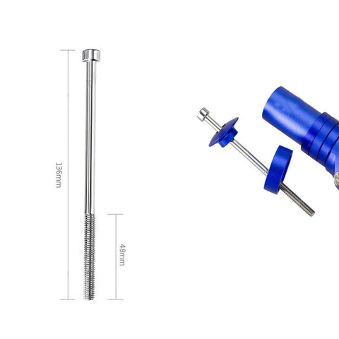 Two Pack M6 Bike Stem Riser Bolts Replacement Set 116mm And 136mm Long Threaded Screws shown next to blue extender
