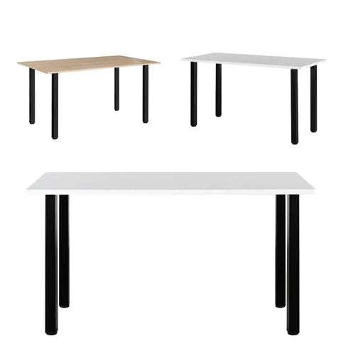 Heavy Duty Adjustable Metal Table Legs 28 Inch for DIY desks, with floor protectors, shown on white and wood tables, industrial style