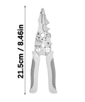 Rugged Stainless Steel Wire Stripper And Cable Cutter Pliers Quick Release Jaw with gray comfort grips, 21.5cm long.