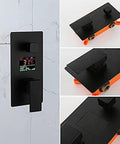 Slick Wall Mounted Digital Display Led Black Shower System Featuring 4 Function Pressurized Waterfall Rain Mode And Handheld Sprayer Hydropower Temp Gauge Tub Spout Heavy Duty Stainless Steel Solid Build Easy Peasy Install Top Shelf Bath Upgrade control panel with black finish and LED temperature gauge.