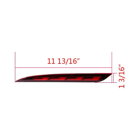Sequential Flow Rear Bumper Stop Lamp And Running Drl Light With Dynamic Turn Signal For Tesla Model S 2014 Through 2020 outline with dimensions 11 13/16" x 1 3/16".