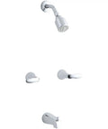 Coralais Two Handle Bath And Shower Faucet Trim Kit Polished Chrome Finish With Wall Mount Valve set against white background