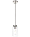 Single Light Sleek Clear Glass Pendant Chandelier In Brushed Nickel Dining Room Pendant Light, Vaulted And Sloped Ceiling Friendly, Fully Dimmable With Dimmer, Modern Hanging Ceiling Light Semi Flush Mount.