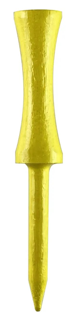 PTS Step Tees 50 Count 2 3/4 Inch Wood Golf Tees With Depth Control For Height Consistency color coded yellow golf tee close-up