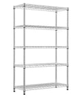 Five Tier Heavy Duty Wire Shelving Unit Adjustable Metal Storage Rack Tough As Nails Handles Massive 1750 Pound Loads in sleek silver finish.