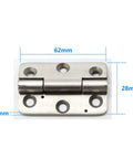Professional Grade Heavy Duty Door Hinge For Industrial Machinery And Shop Equipment Load Bearing Thickened Stainless Steel Hardware Straight Up Rock Solid Finish showing dimensions 62mm x 28mm x 3.5mm.