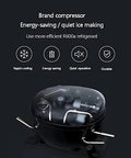 Heavy Duty Countertop Ice Maker Pumping Out Nearly Forty Pounds Daily With Lightning Fast Six Minute Freeze Cycles. Brand compressor with energy-saving features.