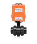 Motorized UPVC Ball Valve With Electric Actuator 24V DC, 4 Inch 110mm, Threaded, 16 Bar, IP67, For Water Air And Liquids, HVAC System Ready, Built Tough For Easy Install, Corrosion Resistant And Reliable Performance, CE NSF ANSI, front view