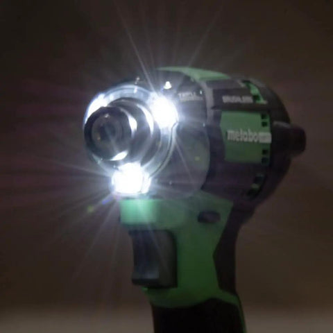 18V MultiVolt Cordless Triple Hammer BOLT Impact Driver Tool Only - 1/4-Inch Hex, glowing LED lights, close-up view