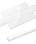 72-Piece Peel And Stick Glass Tile Set For Kitchen And Bathroom Backsplash 3X6 Subway Style Self Adhesive White Gloss Finish Includes Tile Trim