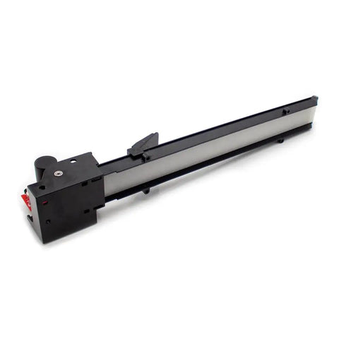 24V Tabletop Belt Conveyor for Mini Cargo Runs with a 504mm Belt featuring push plate and automatic tensioning