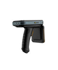 Battle Ready Android 12 Handheld PDA With Pistol Grip 1D 2D QR Barcode Scanner IP67 rugged design, side view with protective grip.