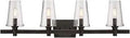 Hyde Park 4 Light Bathroom Vanity Light Fixture with Vintage Bronze Finish, sleek design, four glass shades, contemporary style.