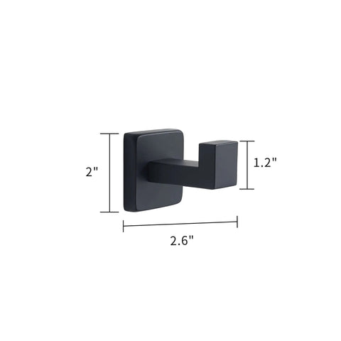 Hefty Matte Black Wall Mount Coat Hook Set Stainless Steel Solid Grip Rack With Peel Stick Glue For Bathroom Kitchen Stuff Home Storage Easy Peasy Install Compact Space Saver, 2.6x2x1.2 inches.