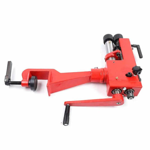 Compact 7 Inch Sheet Metal Bead Roller Machine With 6 Die Sets in red finish, used for beading, wiring, and flanging metal fabrications.
