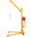 Top Shelf Portable Foldable Utility Crane With Smooth Hand Crank Action And Heavy Duty Alloy Steel Boom For Straight Up Reliable Home Lifting Plus Hassle Free Garage Work, yellow crane with manual winch.