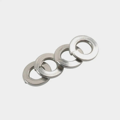Close-up of stainless steel washers, part of 350 Pieces Stainless Steel Lock Washer Kit For Screws Bolts And Automotive And Household Repairs