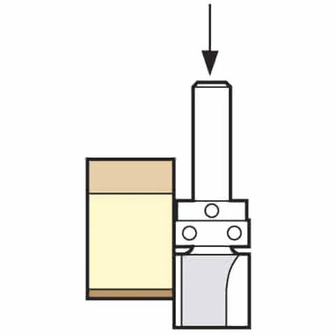 Pro Grade Guided Profiler Router Bit With One Quarter Inch Shank And Half Inch Cut Diameter showing sharp cutting edge for veneer trim.