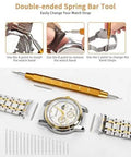 Watch Repair Tool Kit With 149 Piece Set For Link Removal And Battery Replacement For DIY Beginners And Pros layout with tools.