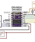 DRV8825 stepper driver module wiring diagram for RAMPS 1.4 StepStick A4988 pack of 5 with microcontroller and power supply connections