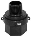 Front view of black polypropylene check valve, 1 in. NPT male to 1 in. NPT female