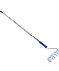Heavy Duty Paint Roller Kit With Telescopic Extension Pole For Interior Walls And Ceilings Extends Comfortably To crank out flawless coats ladder free, featuring a blue handle and thick roller.
