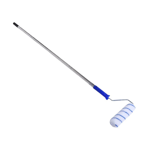 Heavy Duty Paint Roller Kit With Telescopic Extension Pole For Interior Walls And Ceilings Extends Comfortably To crank out flawless coats ladder free, featuring a blue handle and thick roller.