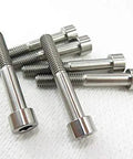 Ultra Premium Top Shelf Pack Of M8 Titanium Bolts Rock Solid Hex Socket Head Cap Screws, showing shiny grade 5 bolts.