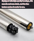 Badass Stainless Steel Conveyor Roller, Heavy Duty Non Powered Idler For Assembly Lines, showing bearings and smooth texture.