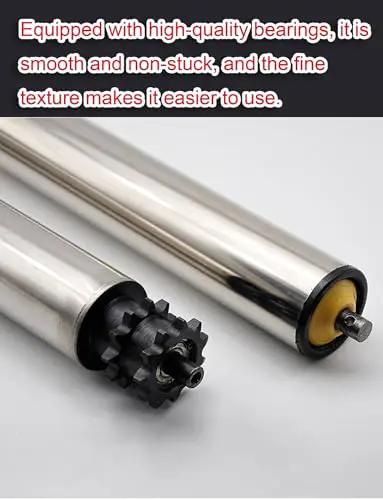 Badass Stainless Steel Conveyor Roller, Heavy Duty Non Powered Idler For Assembly Lines, showing bearings and smooth texture.