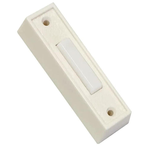 LED Lighted Doorbell Button Push Switch Wall Mounted For Wired Chime Ring Black Finish With Built In LED Glow 9 To 24 VDC Wide Voltage Power Supply Compatible Easy Mounting Durable Button For Home Front Doorbell, white wall-mounted button with screw holes