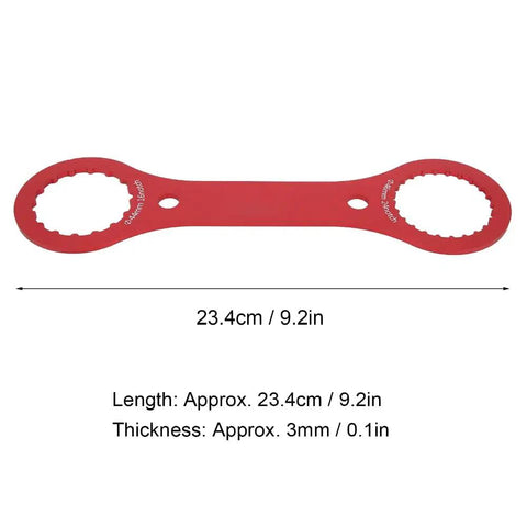 Durable Aluminum BB Wrench Tool For 44mm And 46mm Bottom Brackets With 16 Notch And 24 Notch Easy Installation And Removal Mountain Bike Repair Spanner with 23.4 cm length showing size dimensions.