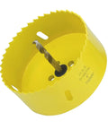 Four Inch Hole Saw Kit With Arbor Mandrel Bi-Metal Deep Cut For Wood Drywall Plywood Plastic And Thin Metal One And A Half Inch Cutting Depth Three Eighths Inch Hex Shank Ideal For Cornhole Boards