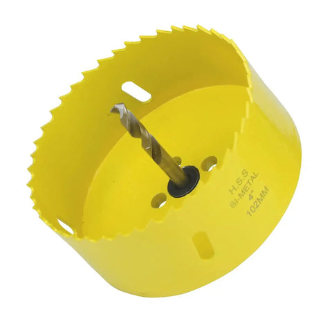 Four Inch Hole Saw Kit With Arbor Mandrel Bi-Metal Deep Cut For Wood Drywall Plywood Plastic And Thin Metal One And A Half Inch Cutting Depth Three Eighths Inch Hex Shank Ideal For Cornhole Boards